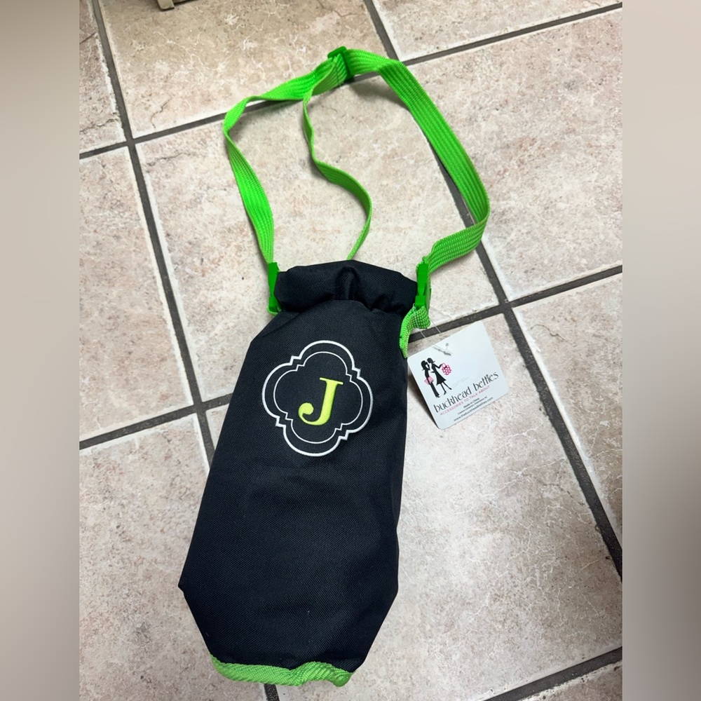 Black and Neon Green  Crossbody Bottle Holder or Bottle Bag- J Monogram